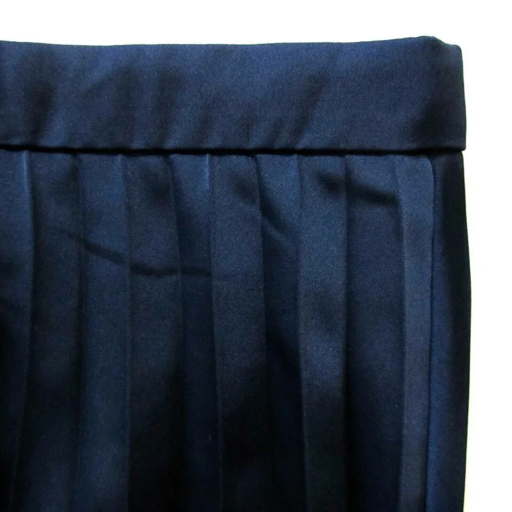 NWT J.Crew Pleated Midi in Navy Blue Satin A-line Flared Skirt 00 $98